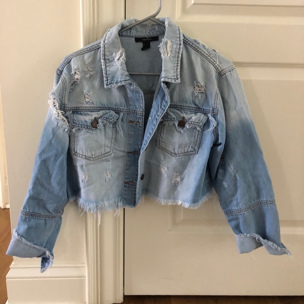 Cropped distressed Jean jacket